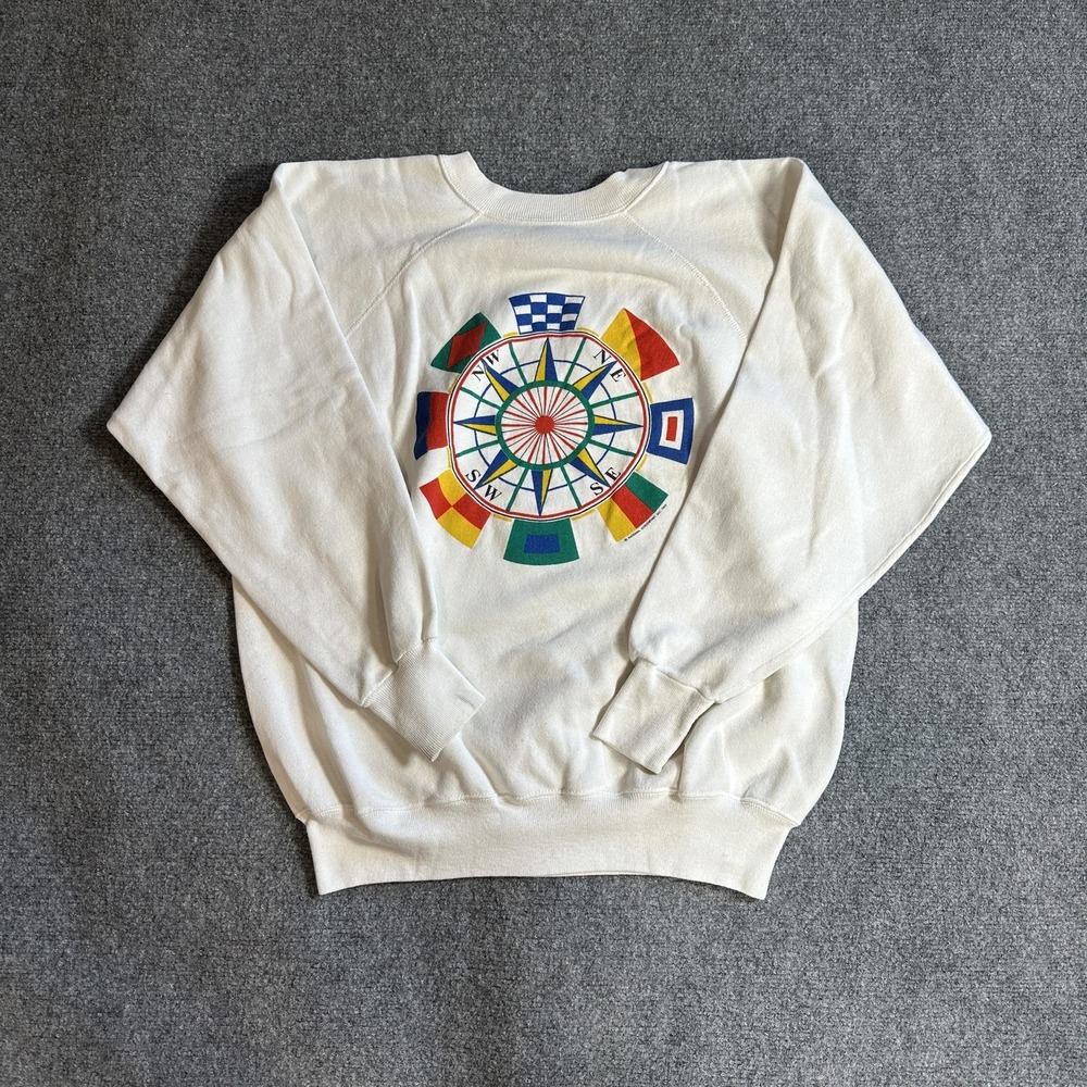 Vintage Ultra Sweats Sweatshirt Mens XL White Fleece Nautical Compass Graphic